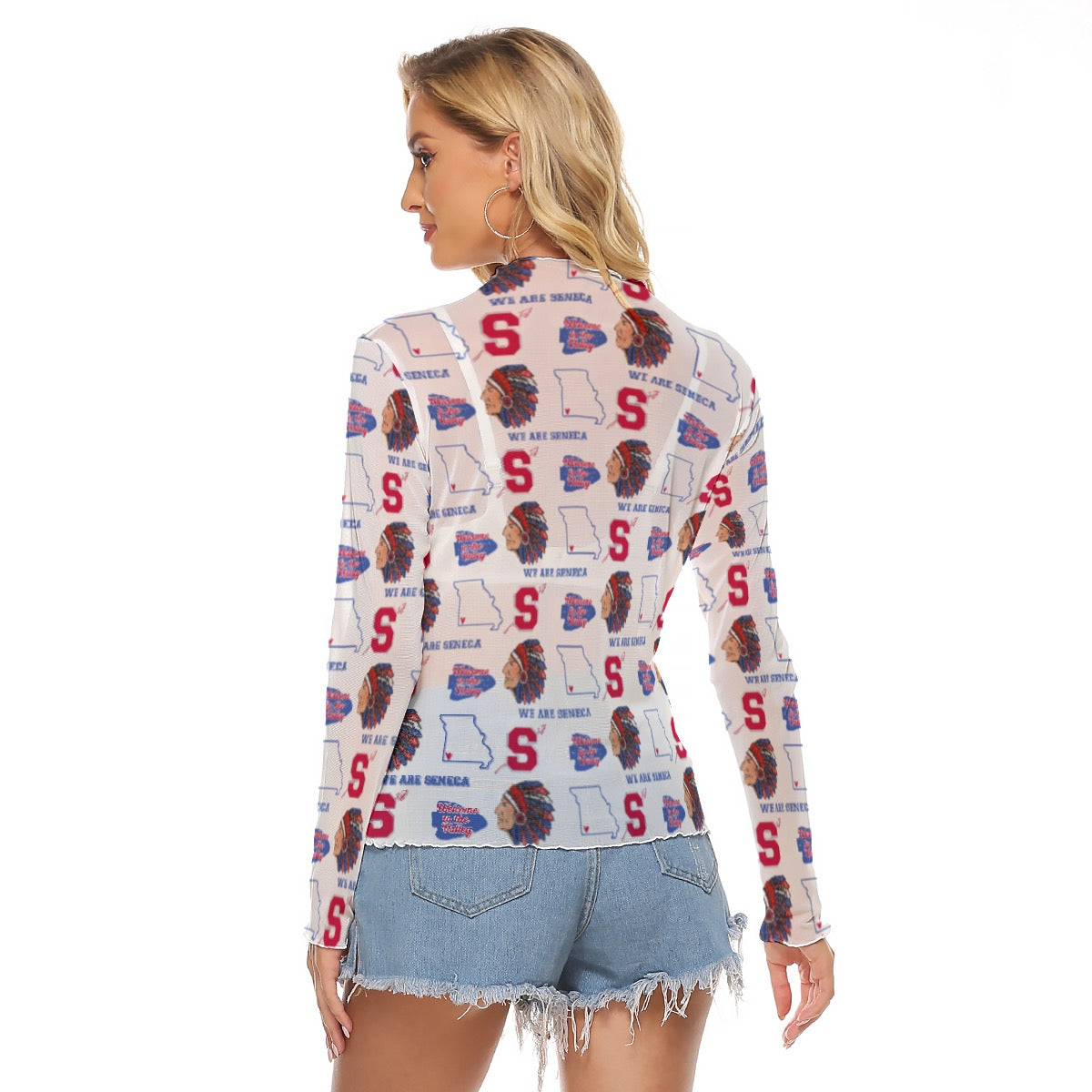 Seneca Indians Seamless ~ SweetPea & Sage Exclusive Design ~All-Over Print Women's Mesh T-shirt