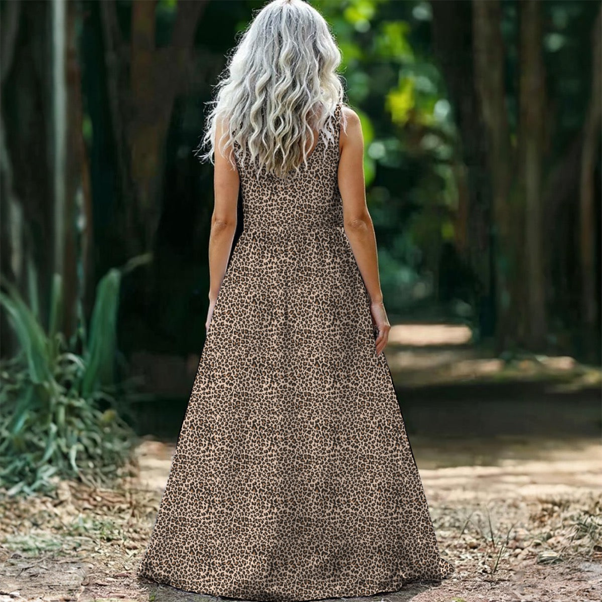 Women’s Leopard Maxi Dress with Pockets