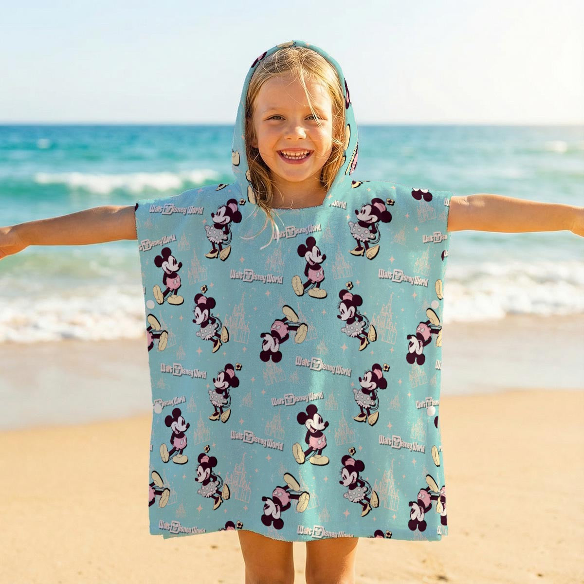 Turquoise Mouse exclusive design Absorbent Polyester Terry Cloth Kids Hooded Towel Poncho