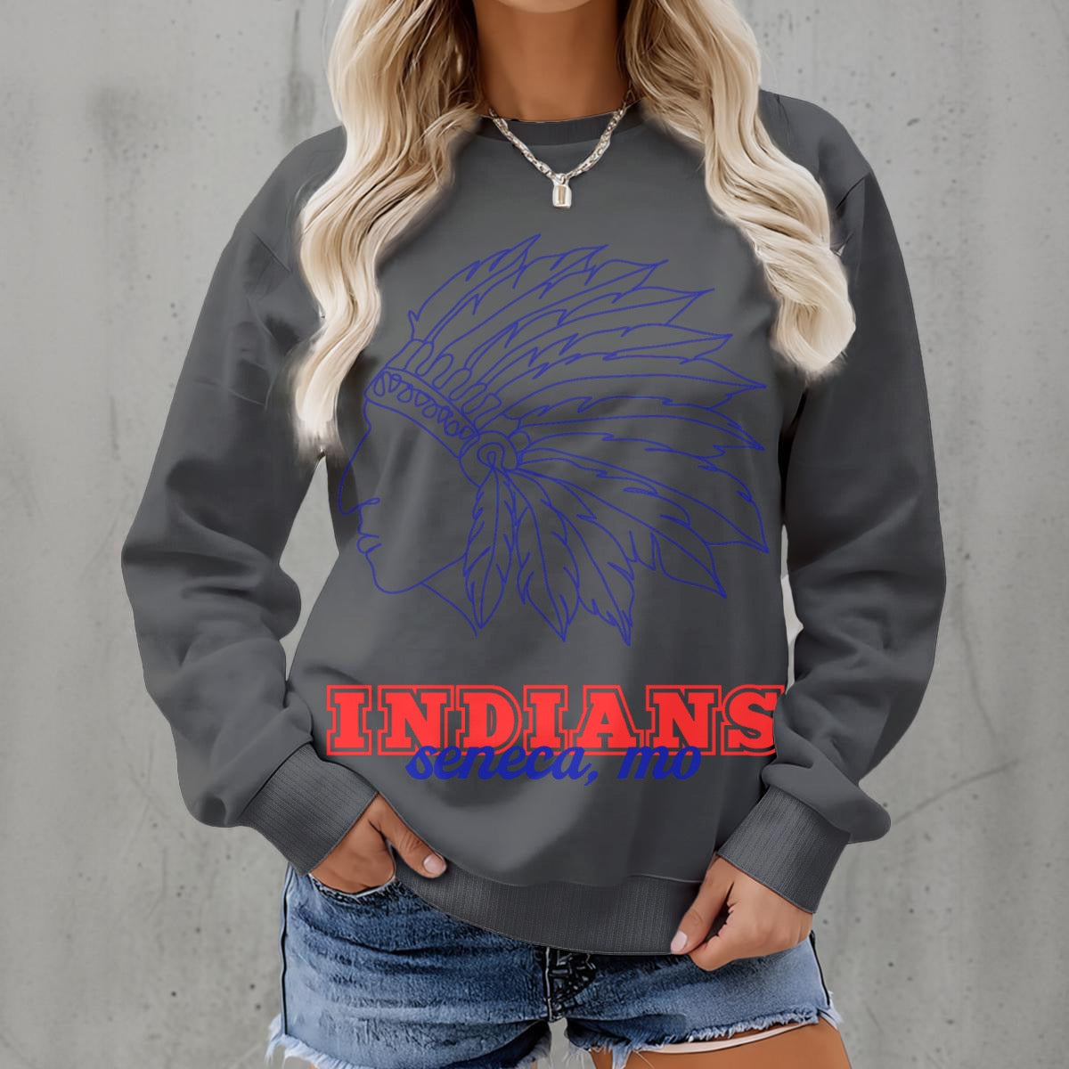 Seneca Indians Valley Girl ~ SweetPea & Sage Collective Excl Women's Fleece Crew Neck Sweatshirt|DTF