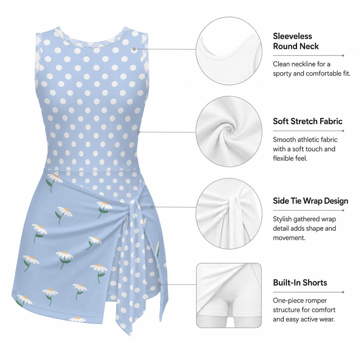 Girls Blue Patchwork Skirted Athletic Romper