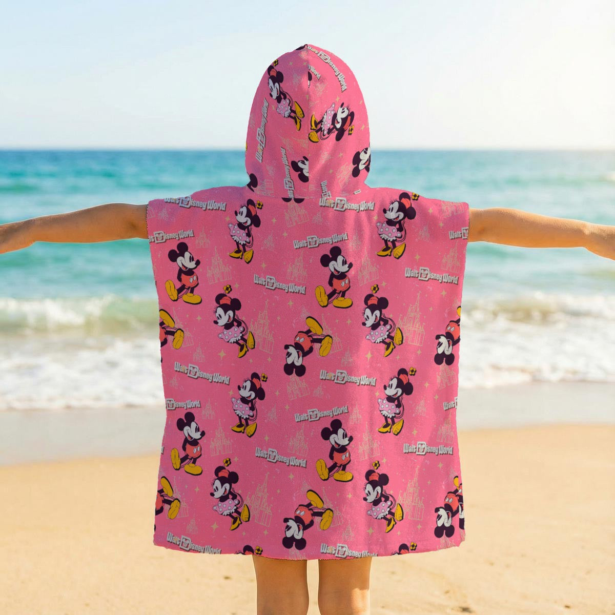Pink Mouse exclusive design Absorbent Polyester Terry Cloth Kids Hooded Towel Poncho