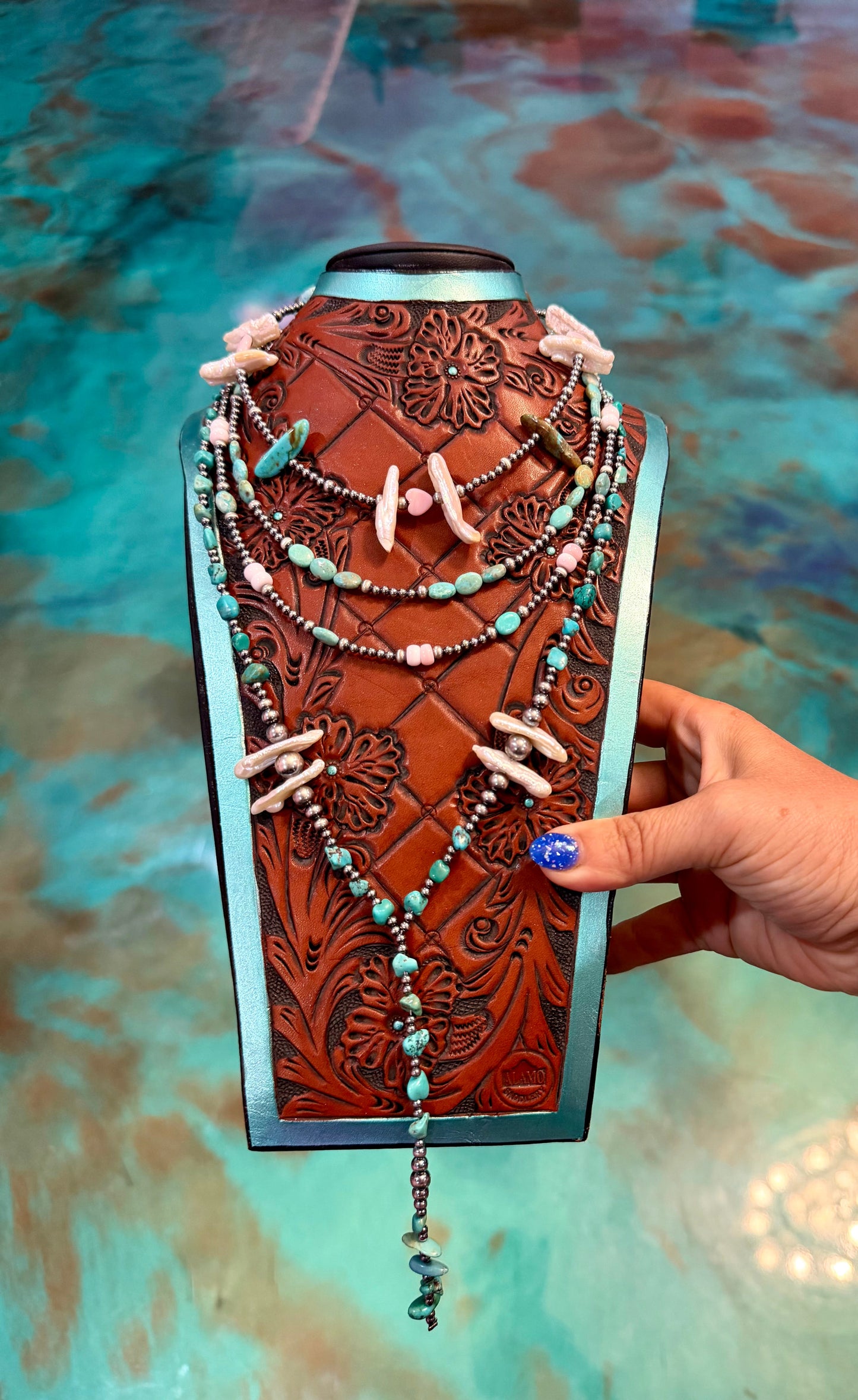Jaci Real Turquoise, Pink Conch, Freshwater Pearl & Sterling Silver Necklace — Pick Your Favorite