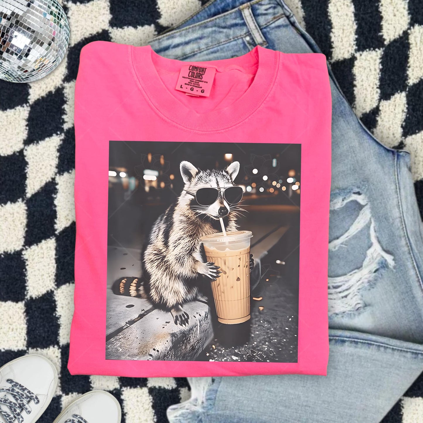 Raccoon With Coffee DTF Deal - Comfort Colors