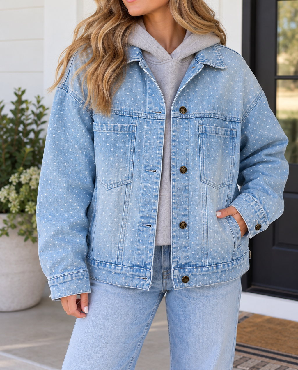 Blue Polka Dot Denim Jacket