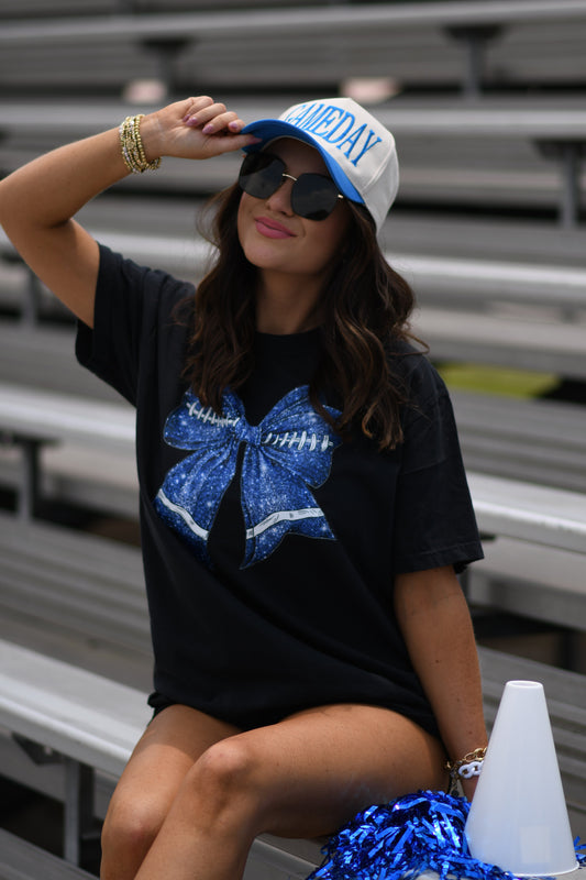 Blue Faux Glitter Football Tee