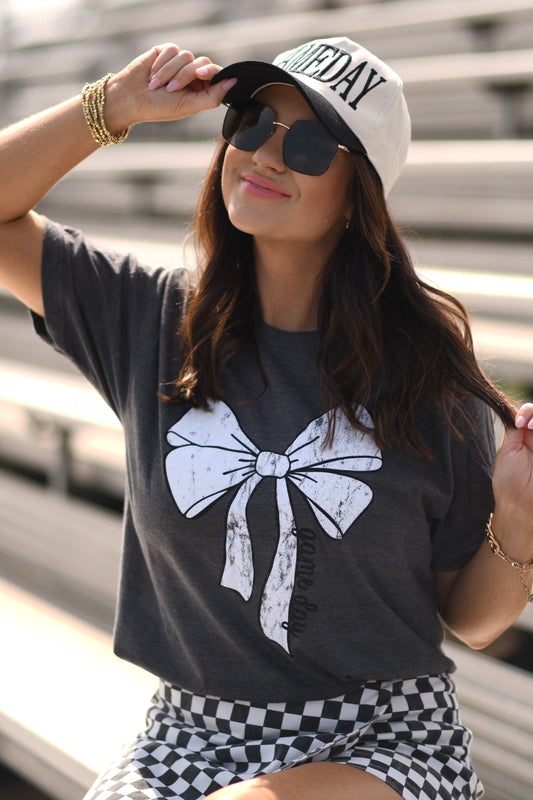 **SALE** RTS Heather Charcoal Game Day Bow Tee