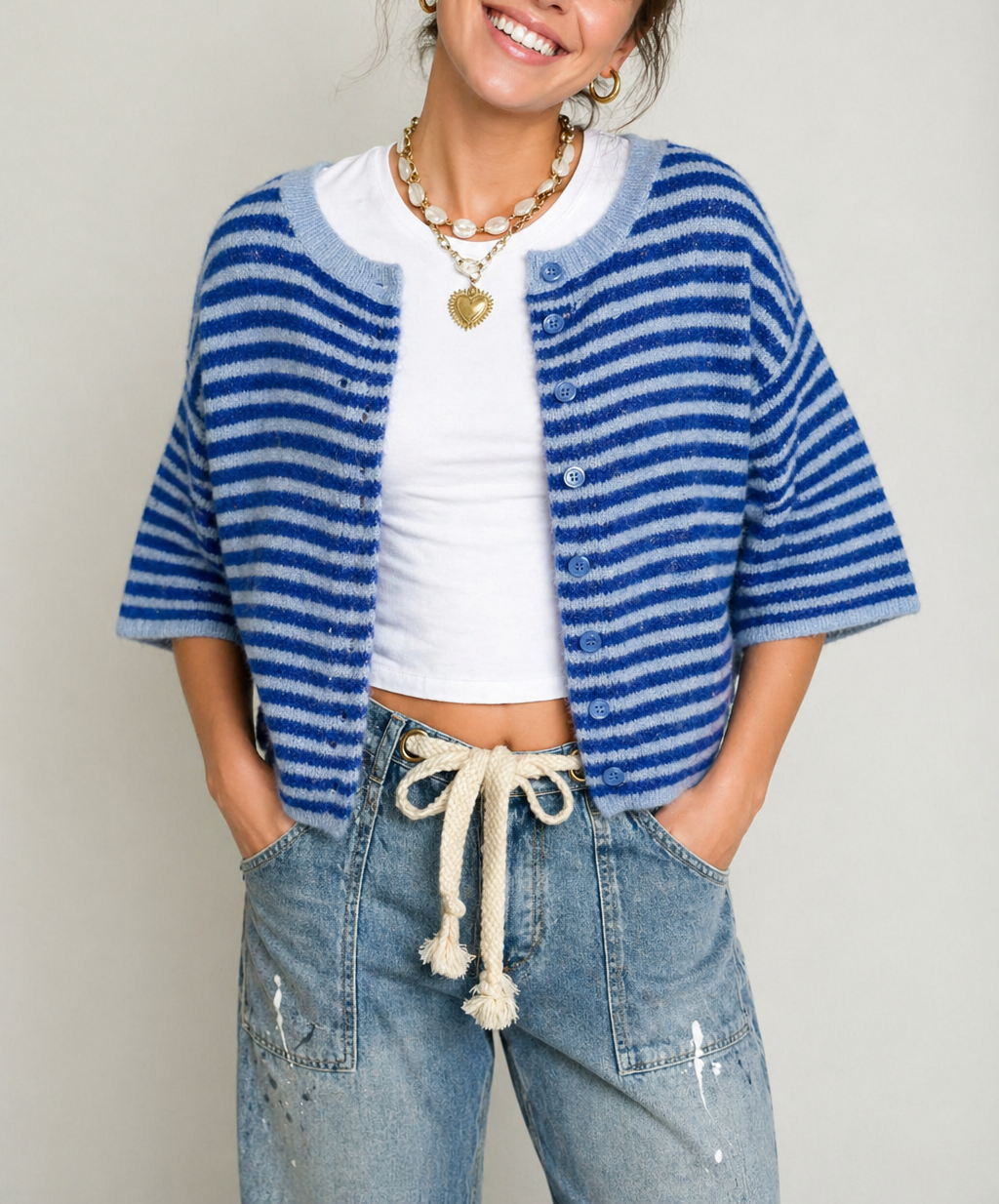 Blue Stripe Knit Sweater Cardigan