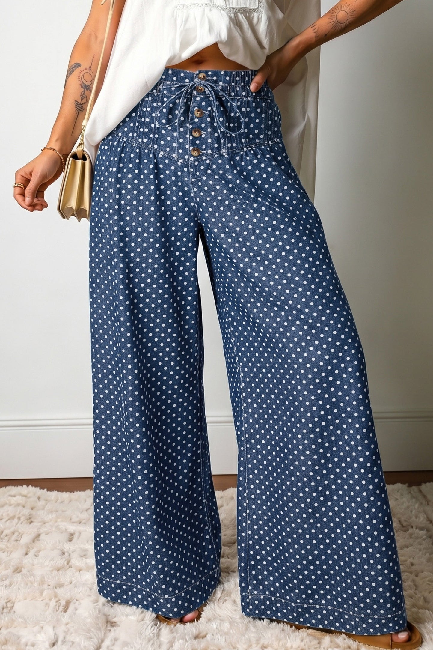 Blue Polka Dot Wide Jeans