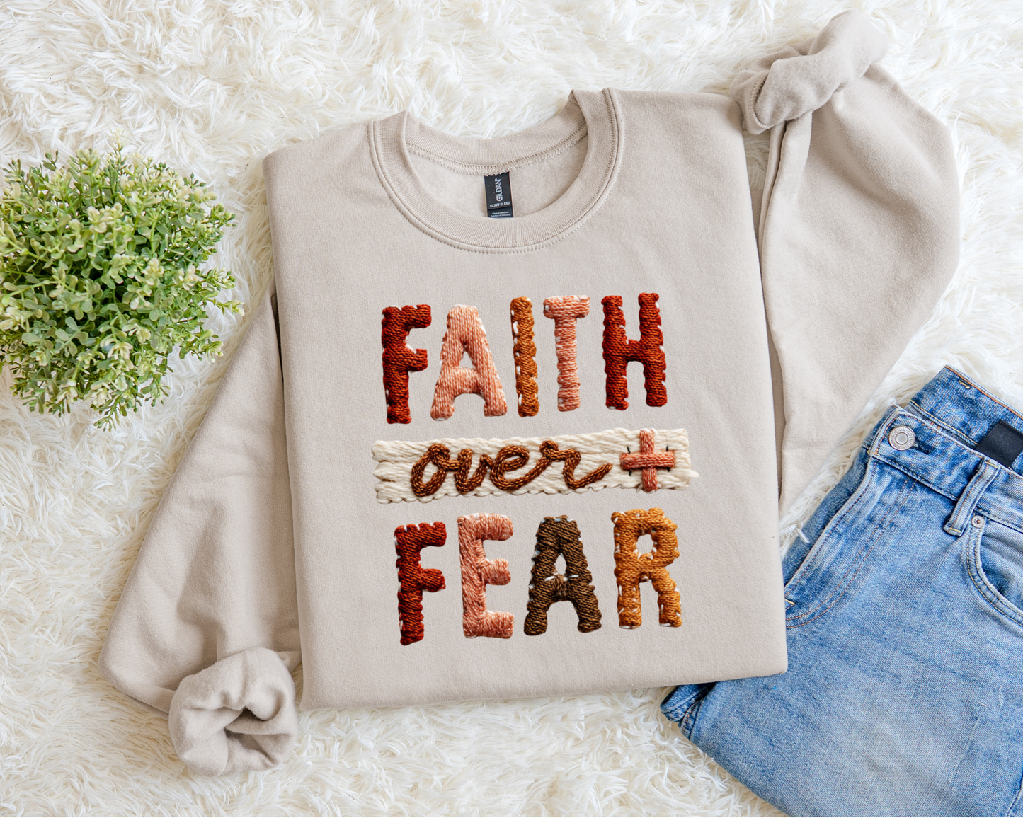 Faux Yarn Faith Over Fear Sweatshirt.