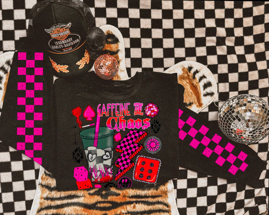 Caffeine & chaos checkered w/sleeve or without  - Multiple Styles/Design