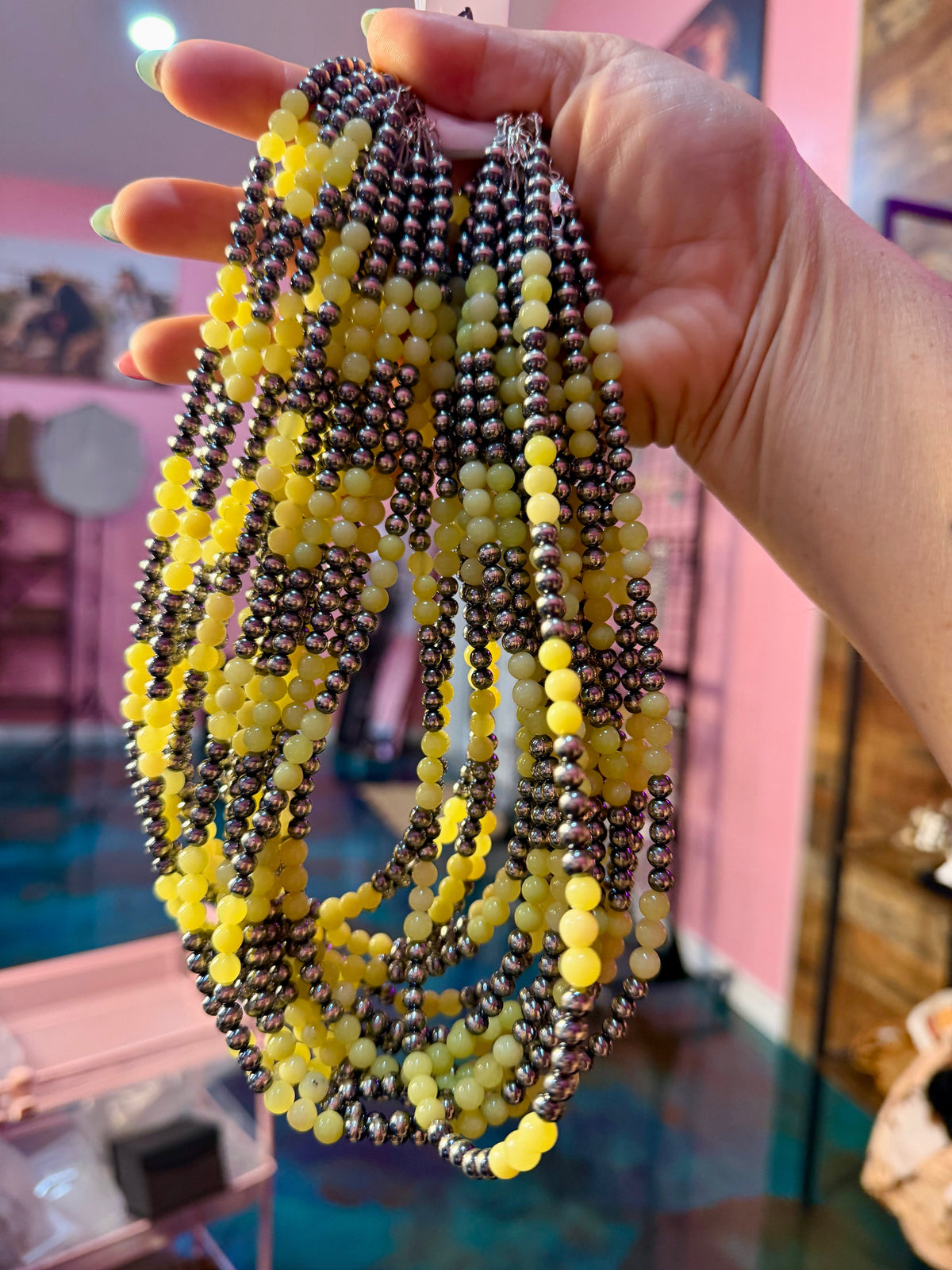 18-Inch Lemon Jade & Sterling Silver Pearl Necklace