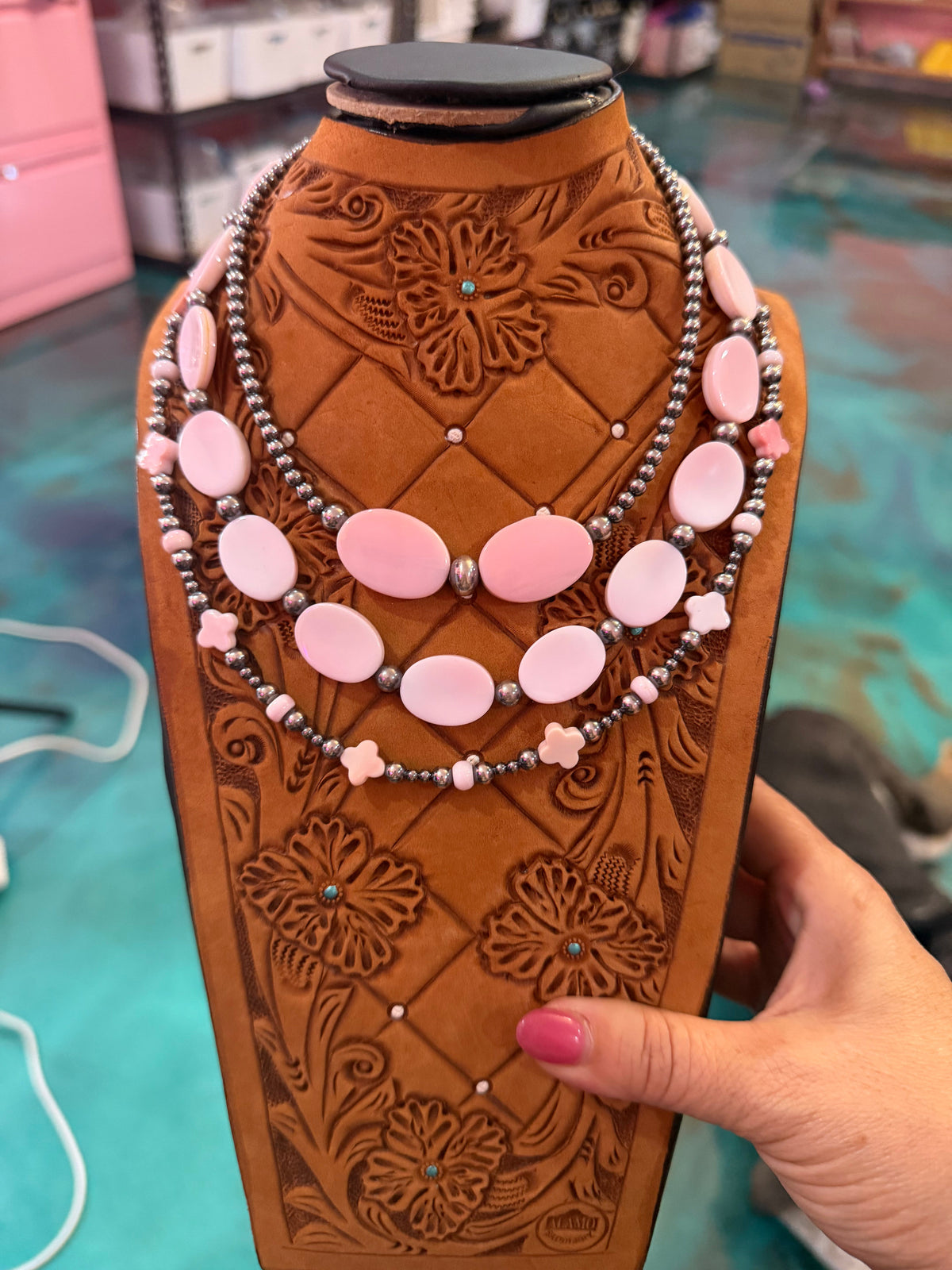 Jaci Stack – Pink Conch & Sterling Silver Necklaces