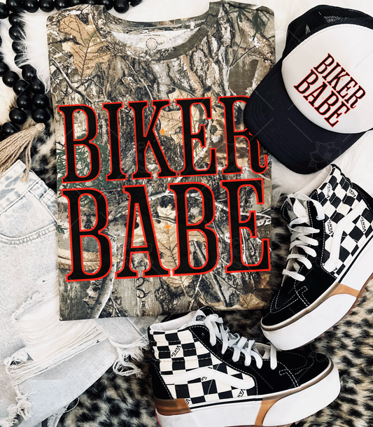 Biker Babe Graphic Camo Tee