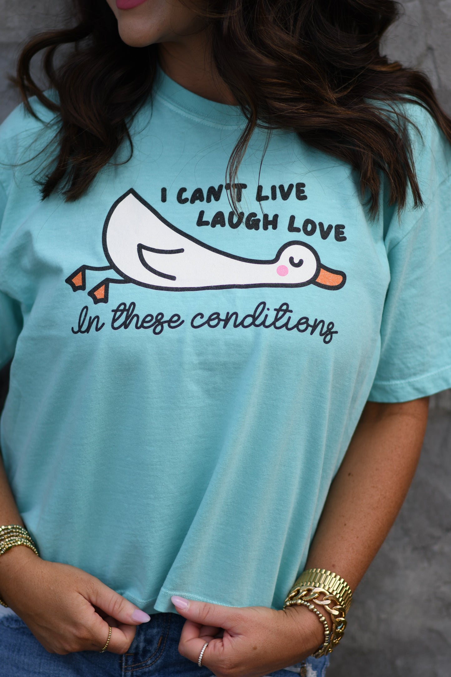 I CAN'T LIVE LAUGH WORK IN THESE CONDITIONS CROP/TEE