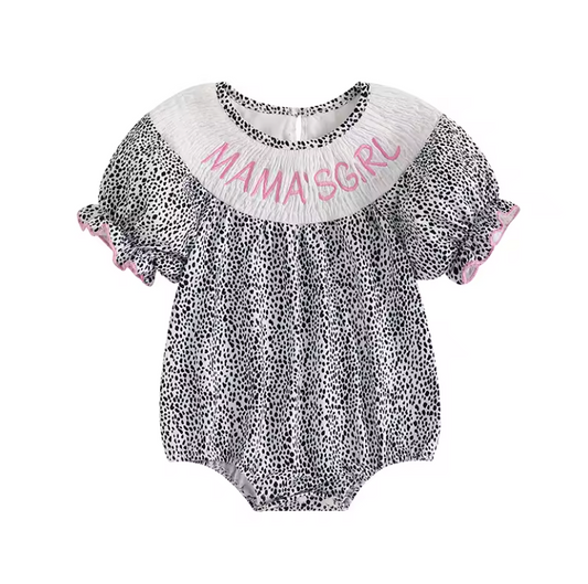Black and White Mama's Girl Smocked Romper RTS