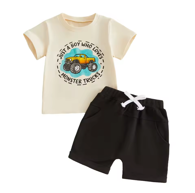 Just a Boy Who Loves Monster Trucks Short Set