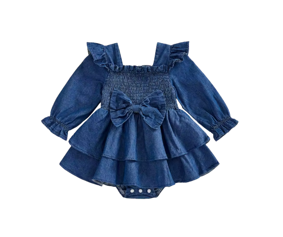 Denim Skirted Ruffle Romper
