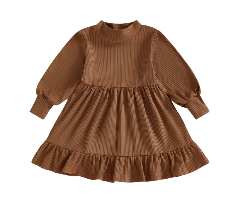 Ribbed Brown Turtleneck Dress