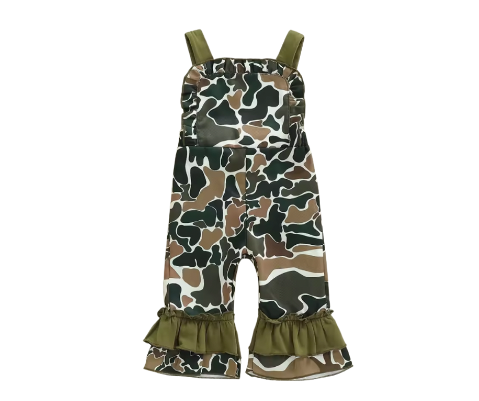 Camo Ruffle Overall Bell Jumpsuit