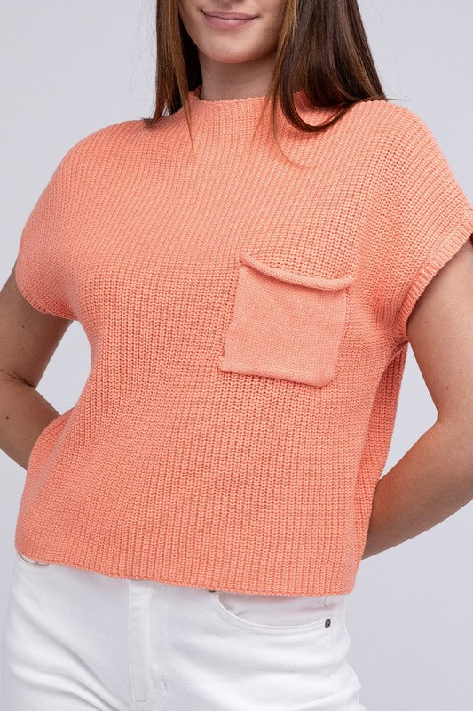 Mock Neck Short Sleeve Cropped Sweater