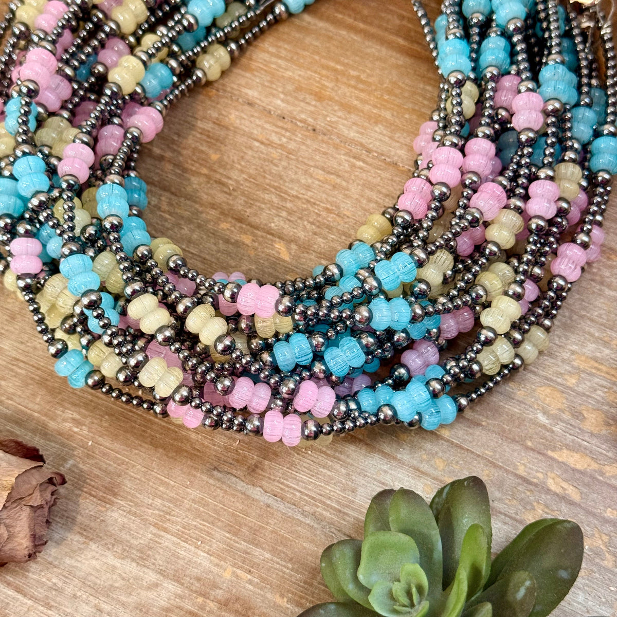 15-Inch Colorful Glass & Sterling Silver Pearl Necklace
