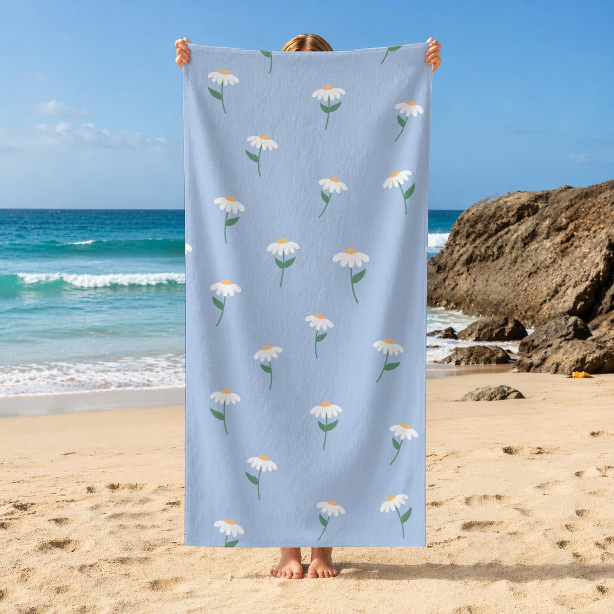 Blue Floral Beach Towel 29.5” x 59.1”
