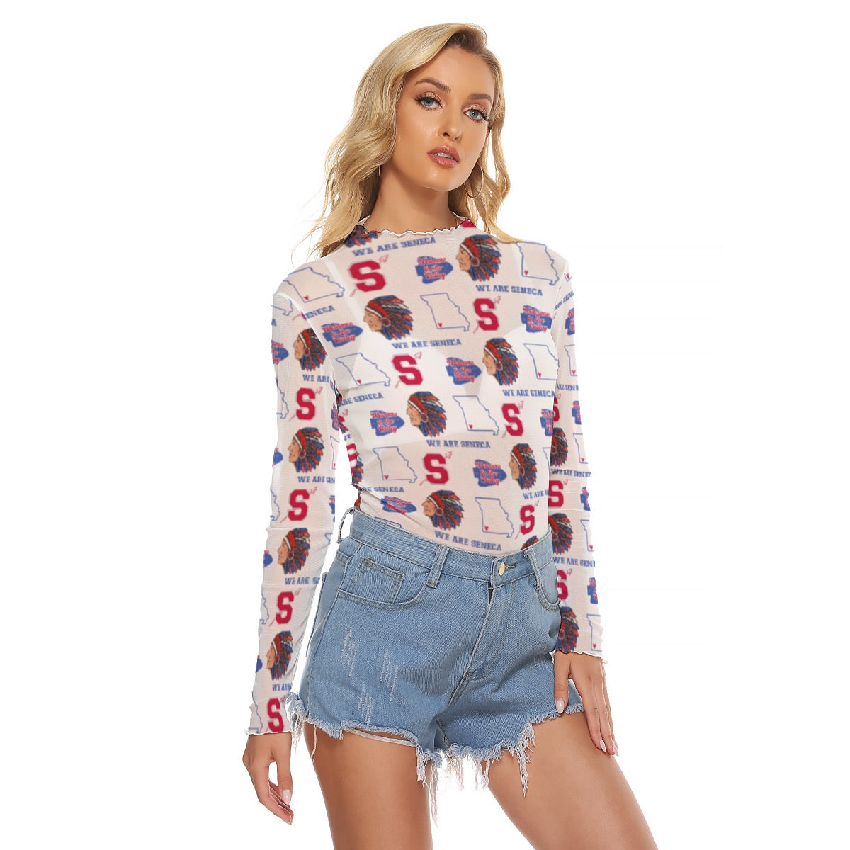 Seneca Indians Seamless ~ SweetPea & Sage Exclusive Design ~All-Over Print Women's Mesh T-shirt