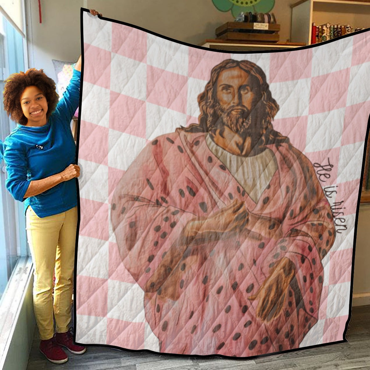 He is Risen Jesus Lightweight & Breathable Quilt With Edge-wrapping Strips