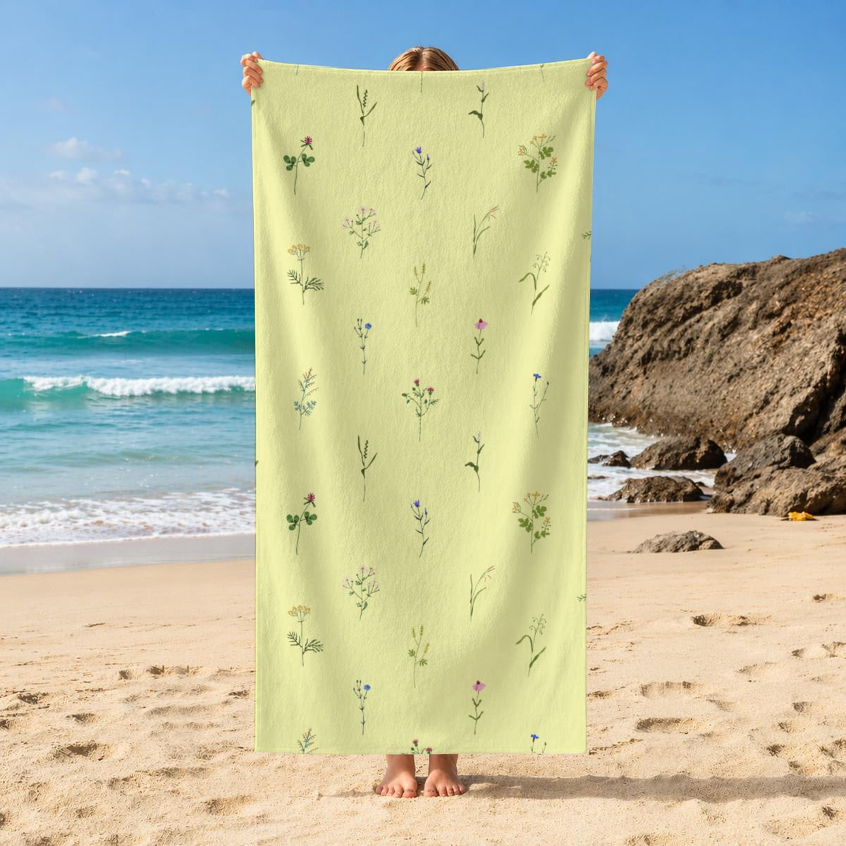Yellow Dainty Flowers Beach Towel 29.5” x 59.1”