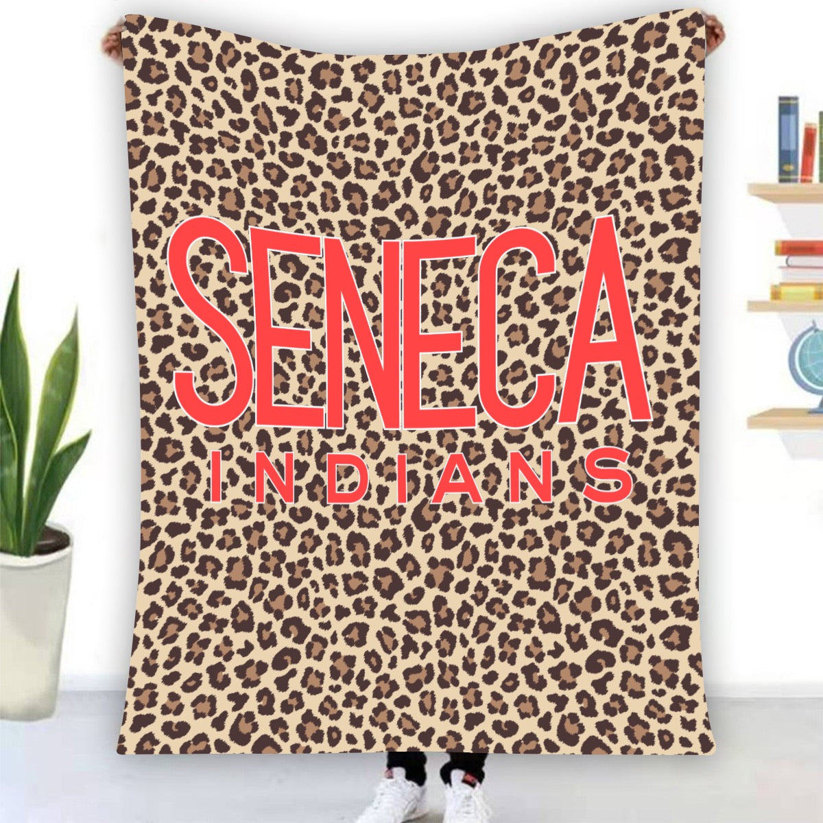 Seneca Indians Cheetah Print with Red Lettering ~SweetPea & Sage Collective Exclusive Design~Single-Side Printing Blanket