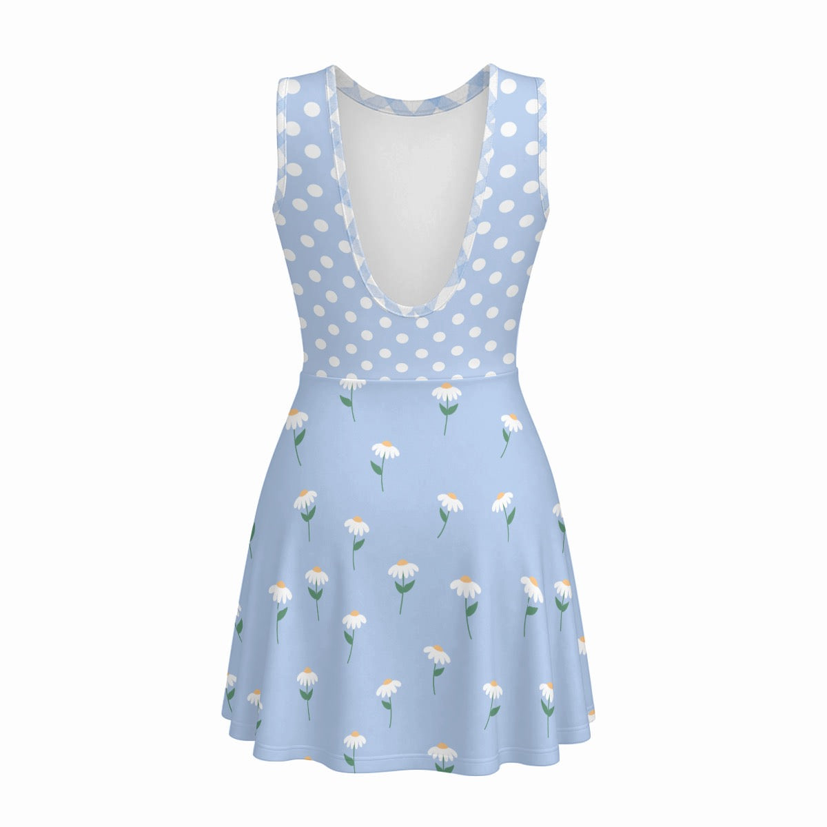 Girls Blue Patchwork Skirted Athletic Romper