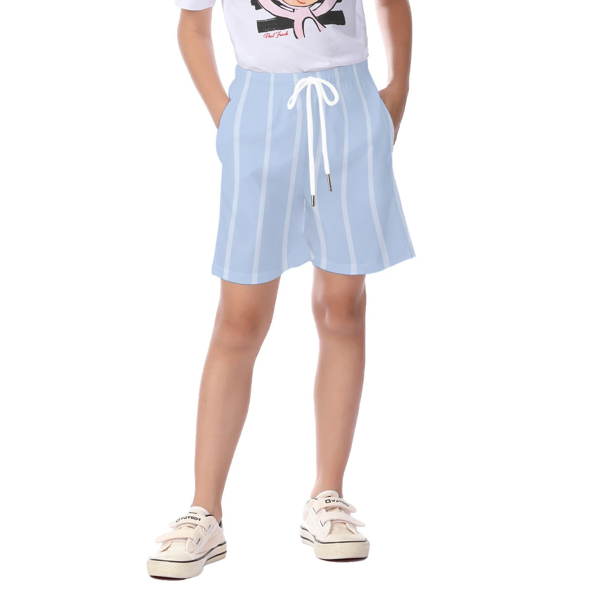 Boys Blue and White Pinstripe Shorts with drawstring & pockets