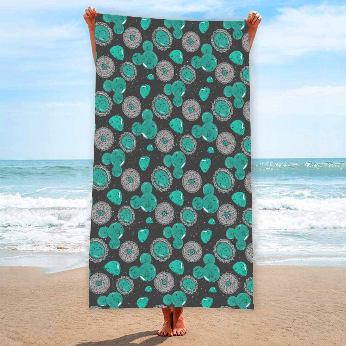 Western Turquoise & Black Mouse exclusive design 52”x32” Microfiber Polyester Beach Towel