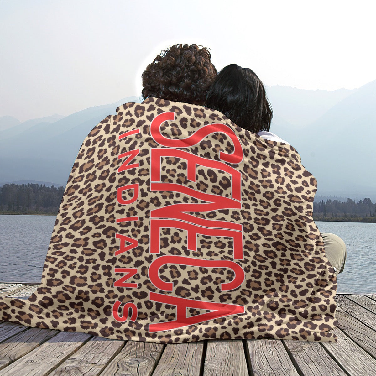 Seneca Indians Cheetah Print with Red Lettering ~SweetPea & Sage Collective Exclusive Design~Single-Side Printing Blanket