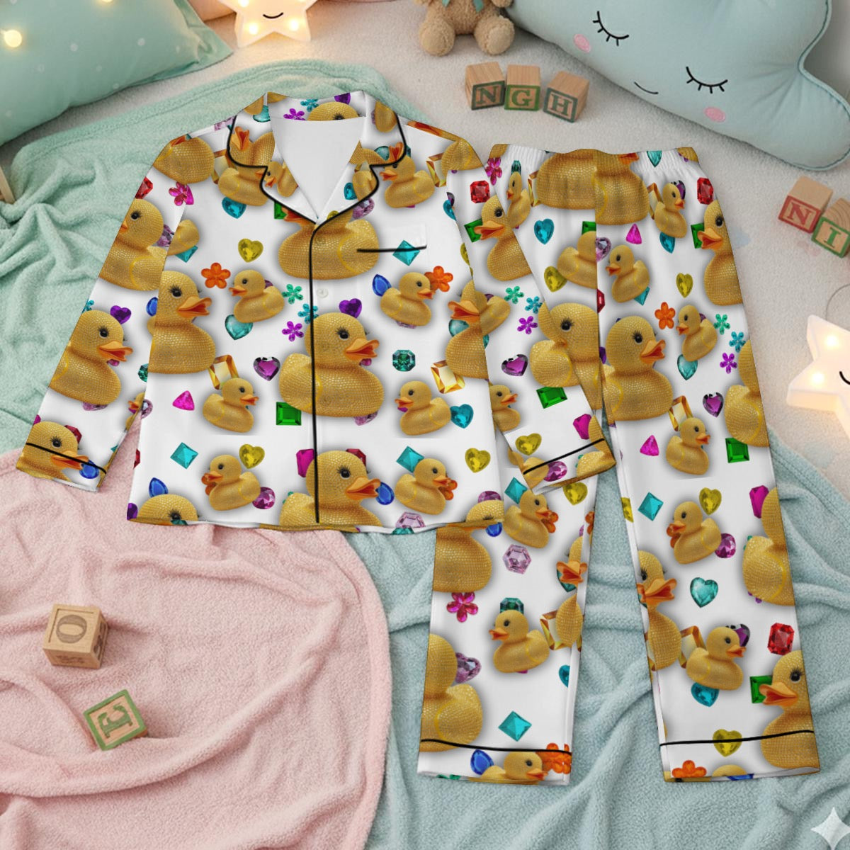 Good Luck Cheer Duck exclusive design Satin Like Kid’s Pajama Set