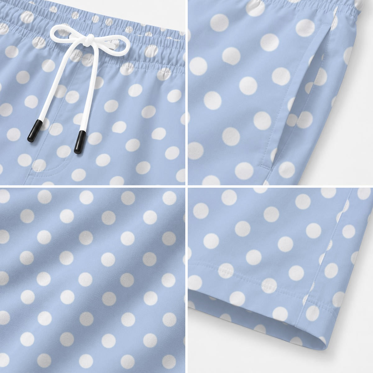 Men’s Blue and White Polka Dot Shorts with drawstring & pockets