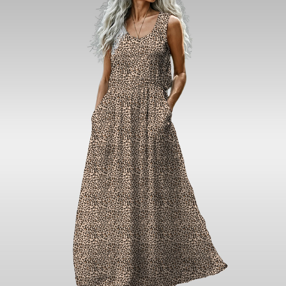 Women’s Leopard Maxi Dress with Pockets