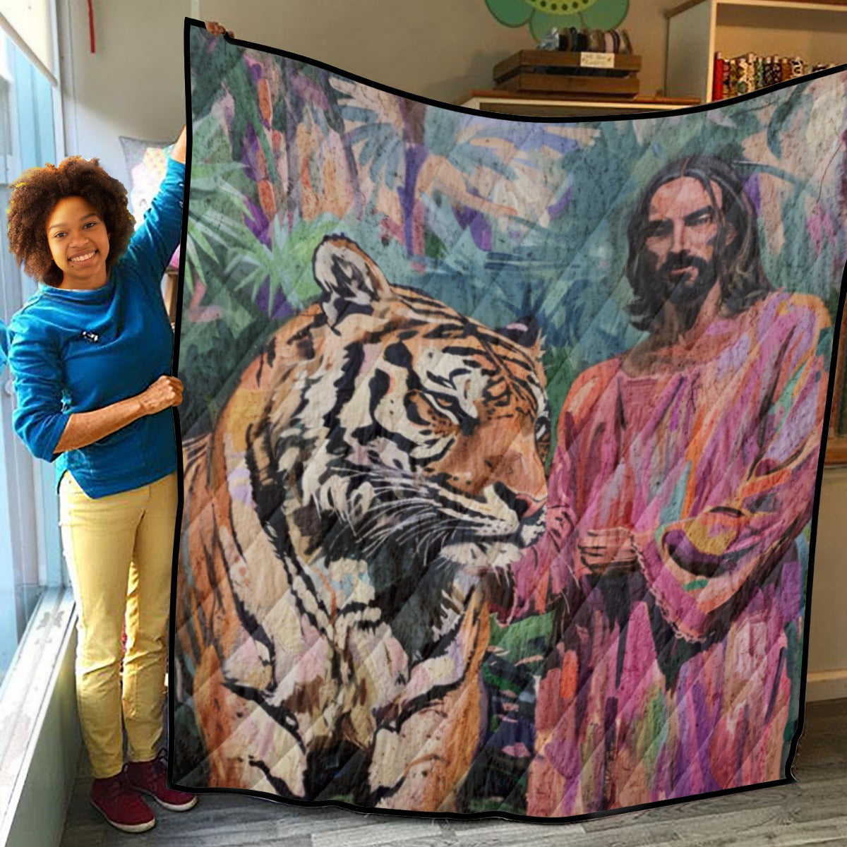 Jesus & Tiger Lightweight & Breathable Quilt With Edge-wrapping Strips