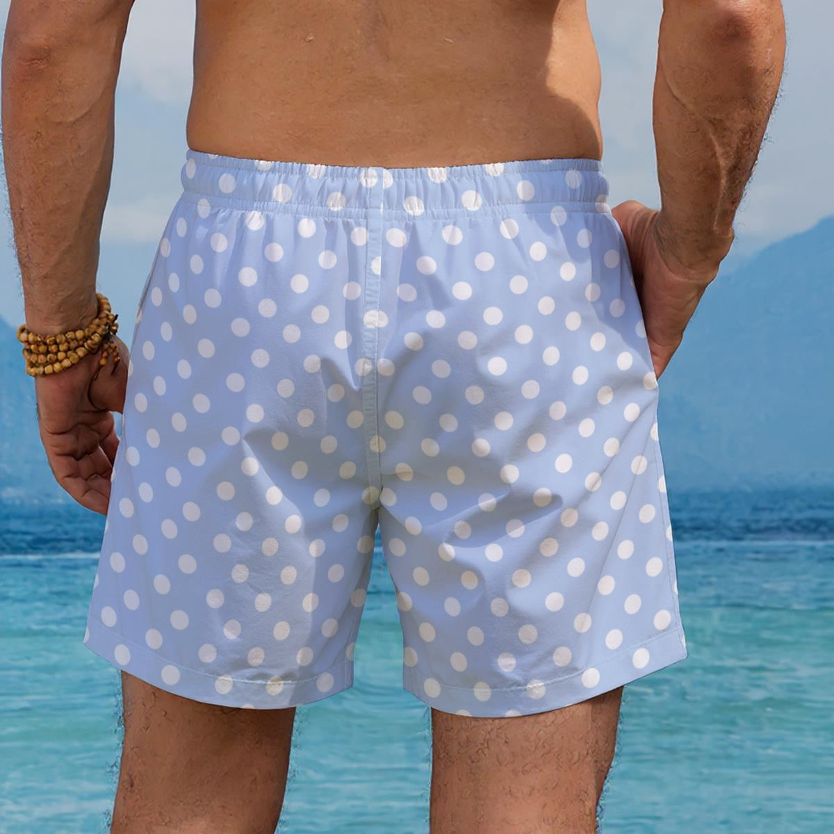 Men’s Blue and White Polka Dot Shorts with drawstring & pockets