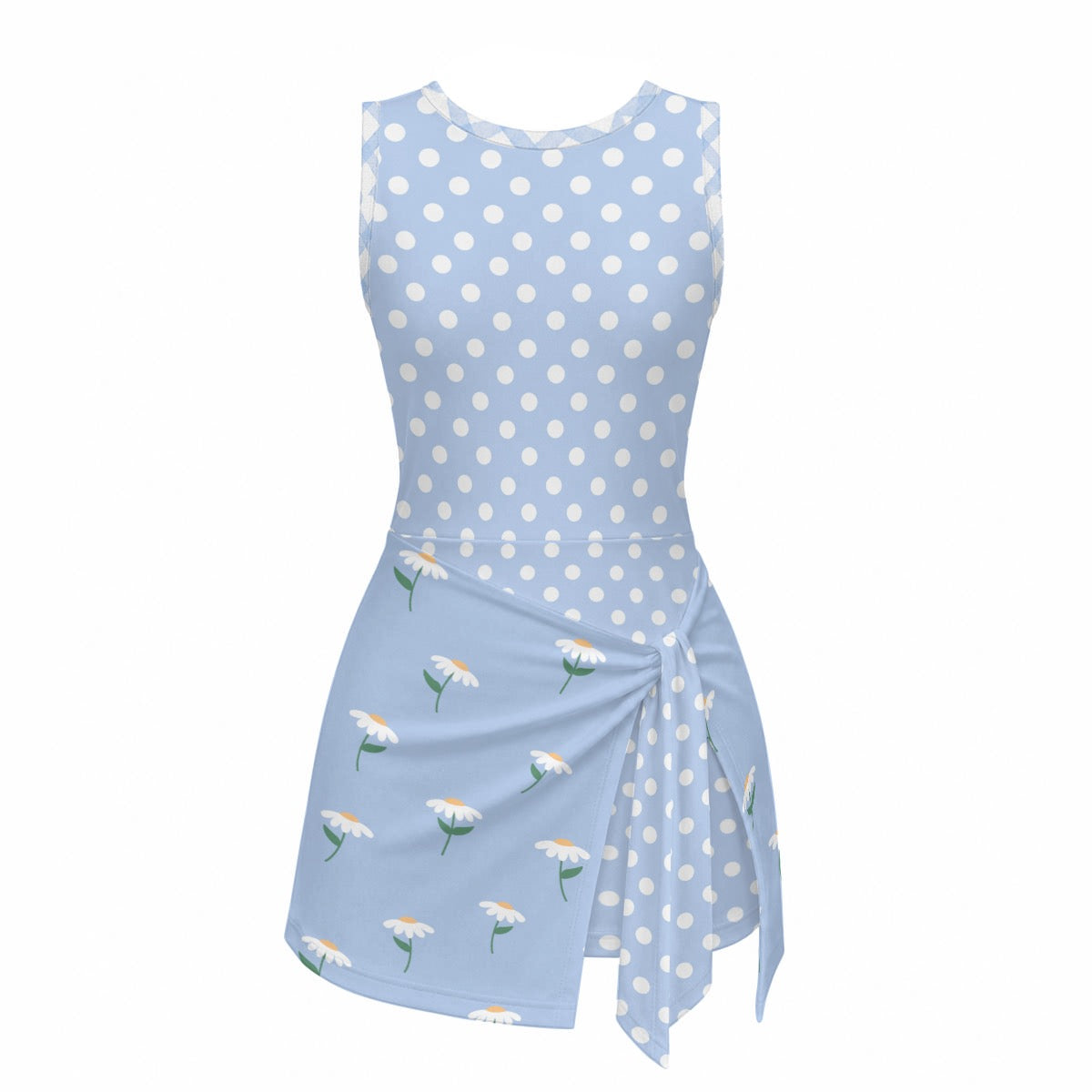 Girls Blue Patchwork Skirted Athletic Romper