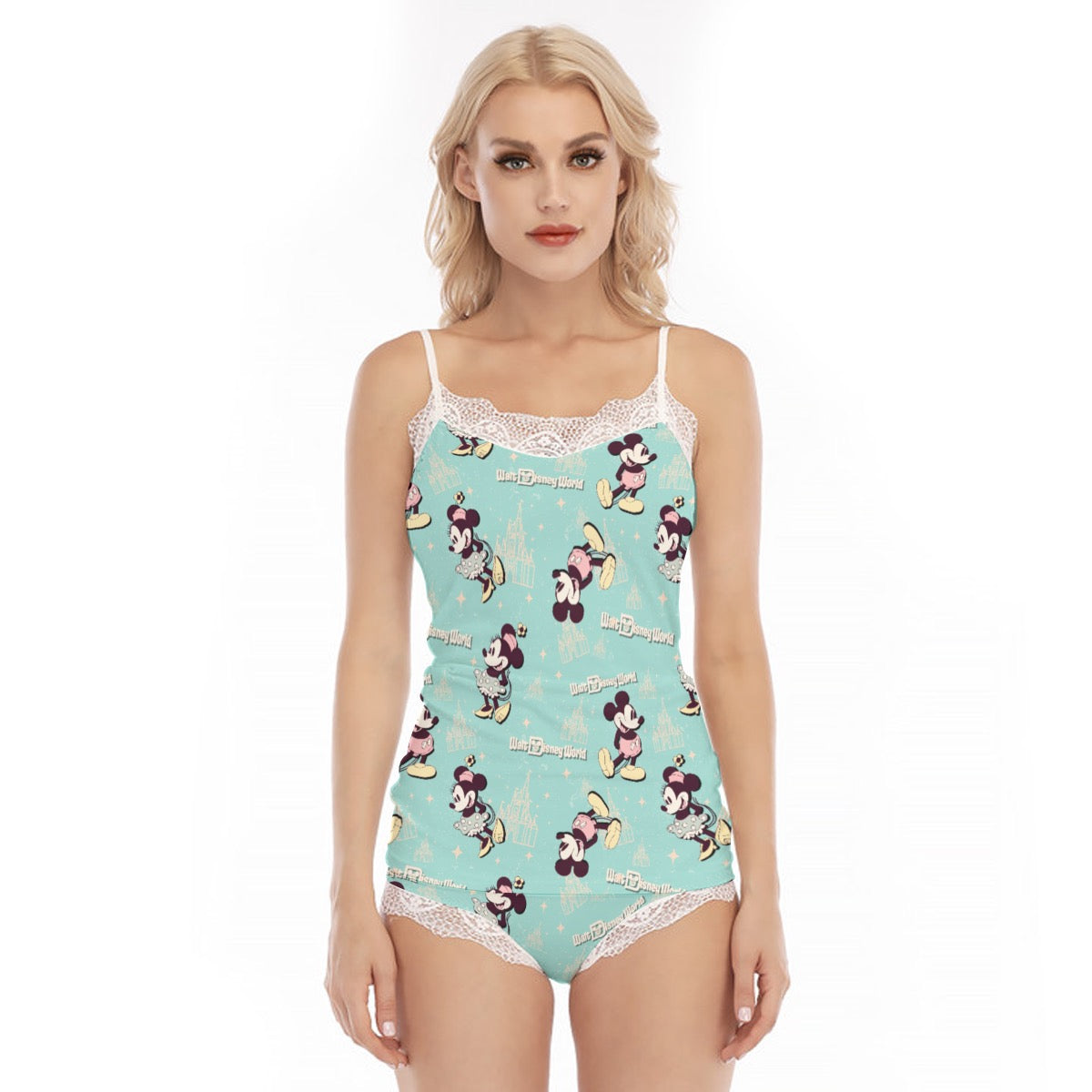 Turquoise Mouse exclusive design Microfiber Poly-Spandex Women’s Matching Lace Trimmed Cami & Shorts Pajama Set