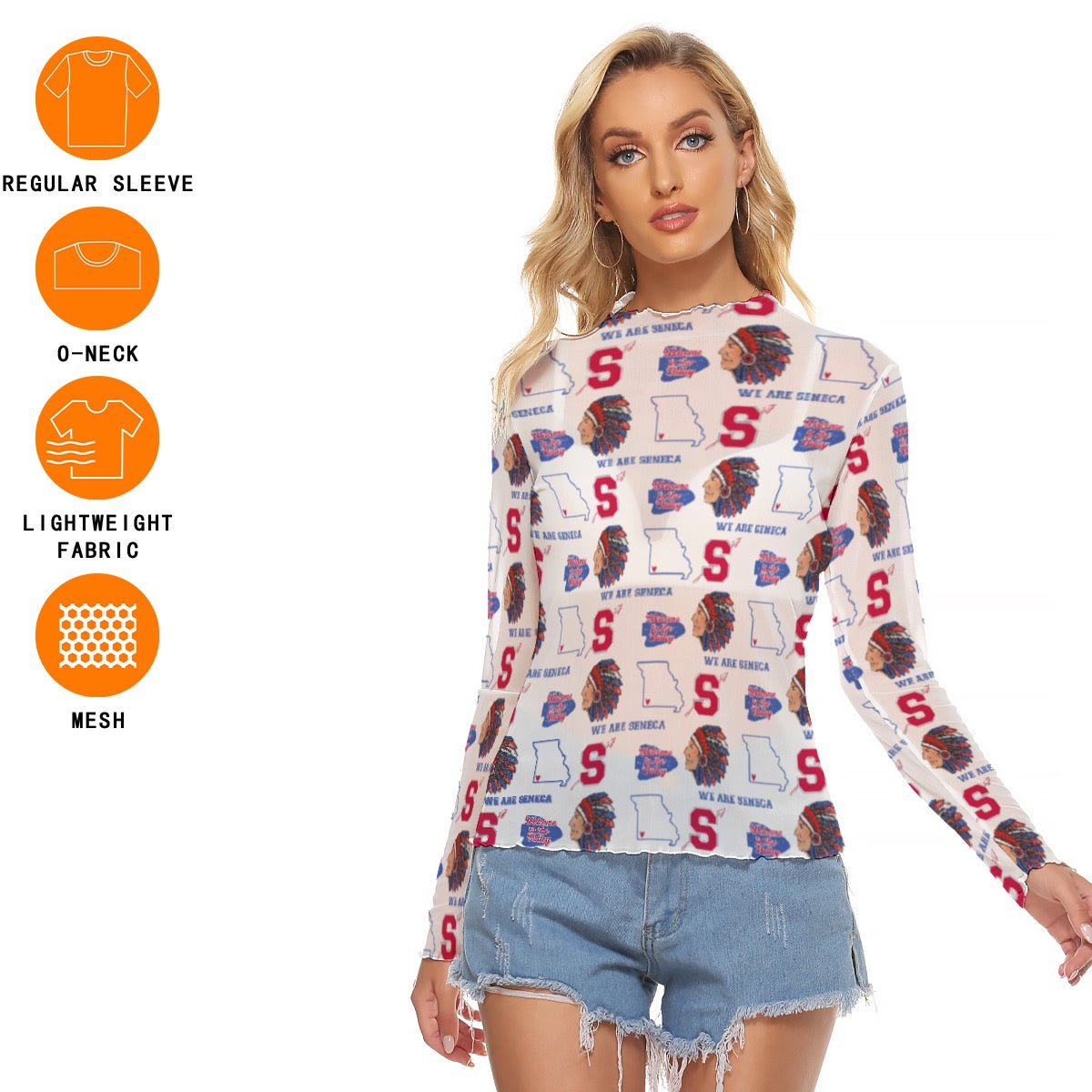 Seneca Indians Seamless ~ SweetPea & Sage Exclusive Design ~All-Over Print Women's Mesh T-shirt