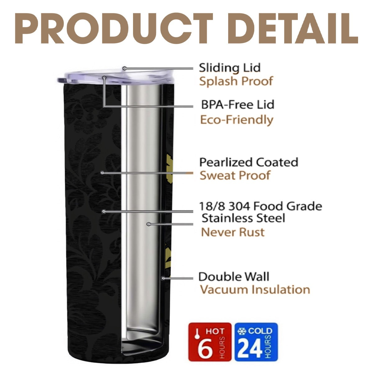 Neosho Skinny Tumbler Stainless Steel with Lids 20OZ