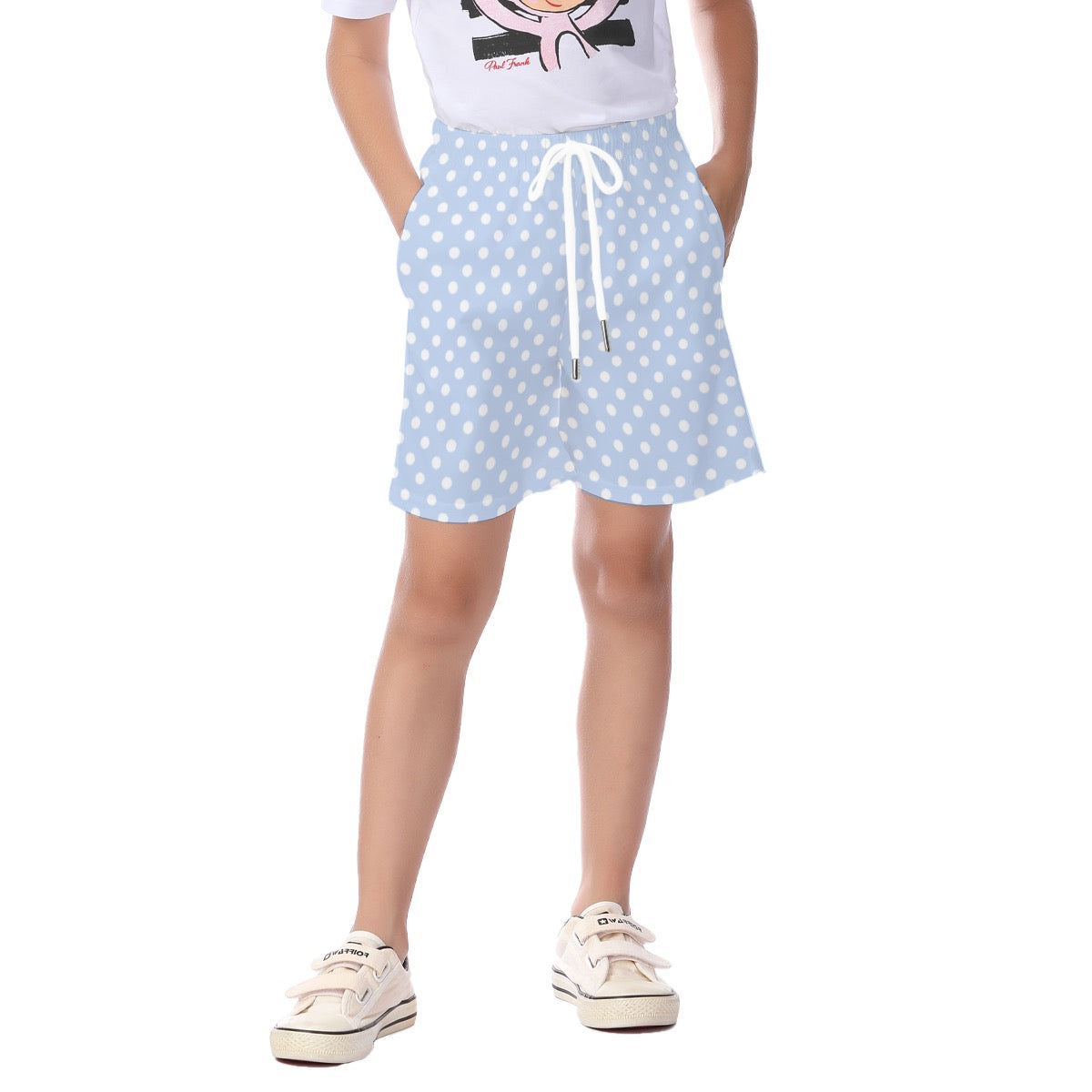 Boys Blue and White Polka Dot Shorts with drawstring & pockets