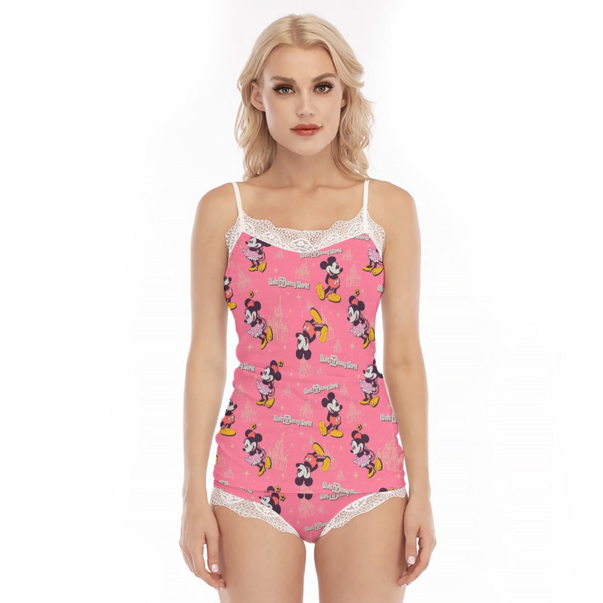 Pink Mouse exclusive design Microfiber Poly-Spandex Women’s Matching Lace Trimmed Cami & Shorts Pajama Set