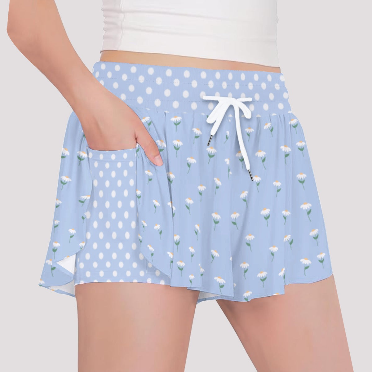 Blue floral & polka dot butterfly shorts for girls