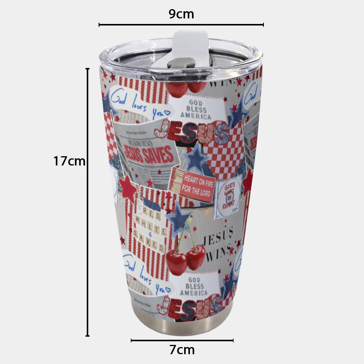 Red, White, & Saved Tumbler 20 oz. Americana Faith Collage Design