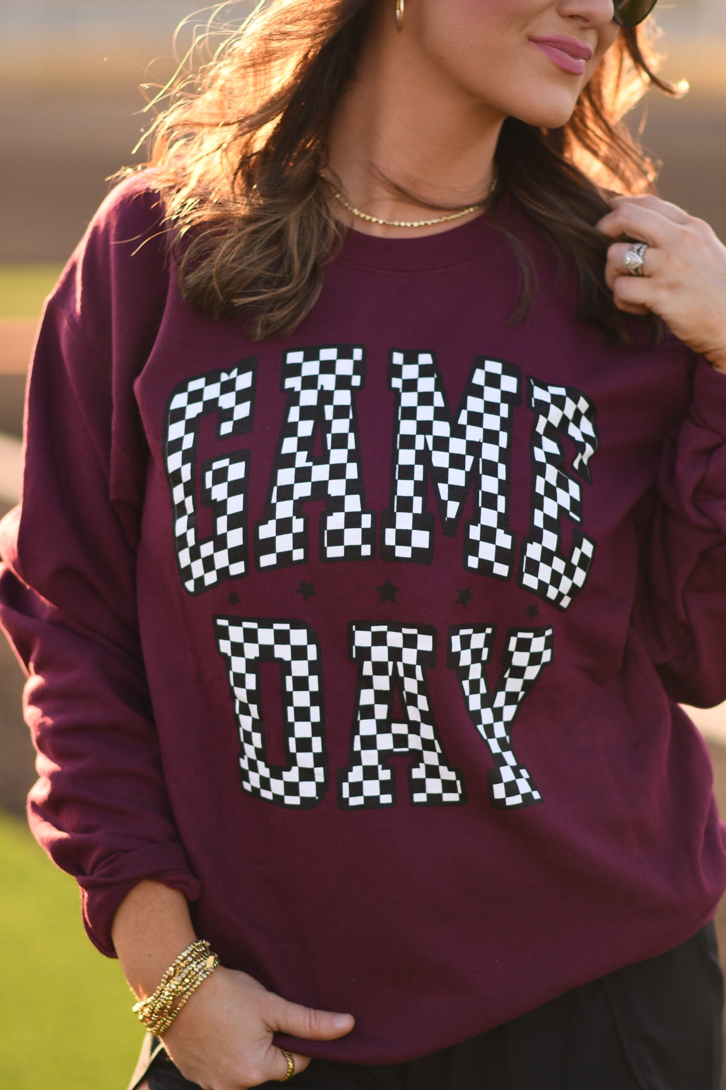 **SALE** RTS Maroon Checkered Game Day Sweatshirt