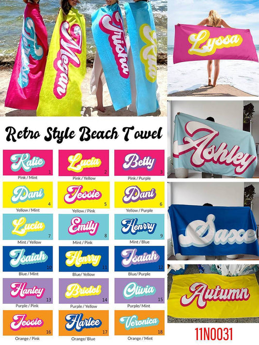 Retro Style Personalize Name Beach Towel